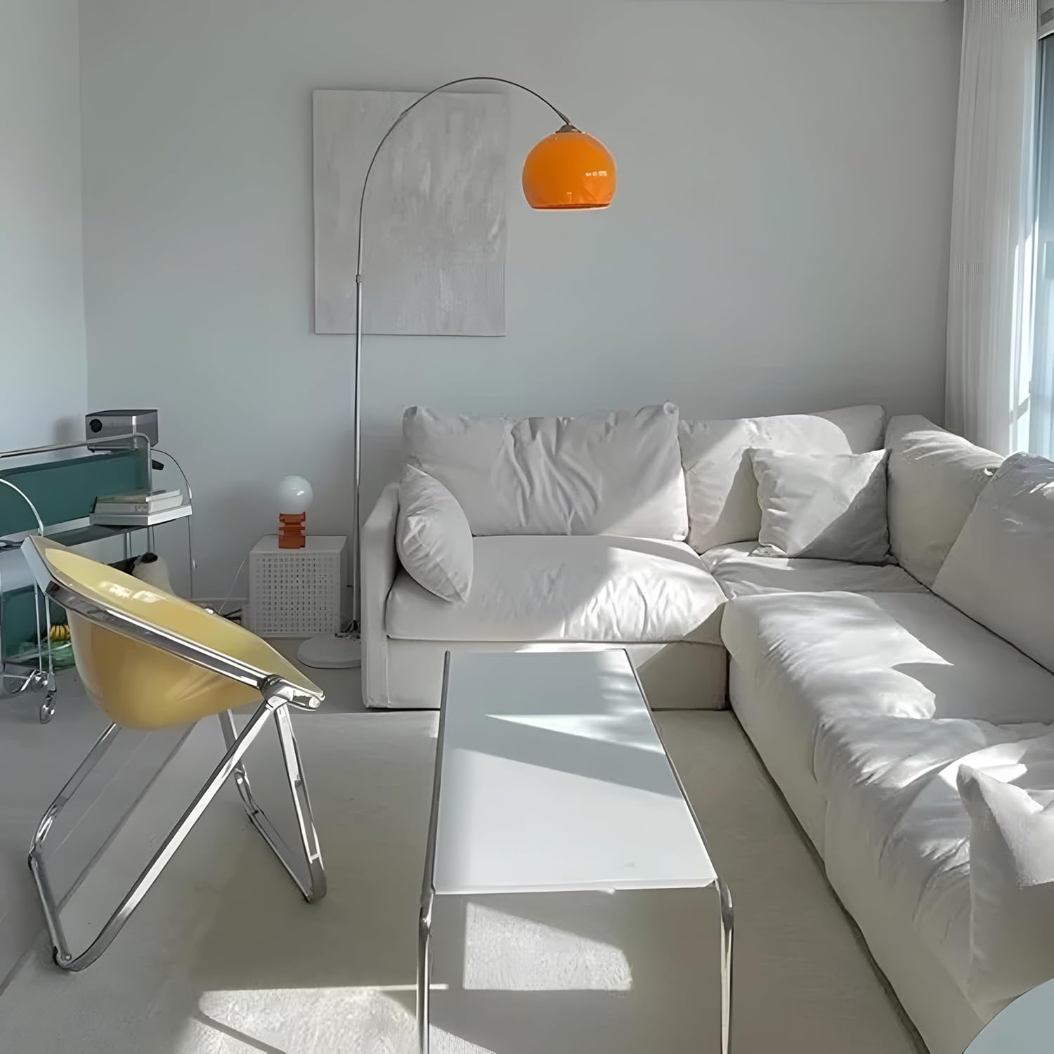 71Ta73qbCSL._AC_SL1500_.jpg Nordic Simple Floor Lamp with Orange Acrylic Shade, Arc Reading Lamp for Living Room, Study Room&Bedroom Beside,Creative Orange Standing Lamps for Ambient Lighting - Image 3
