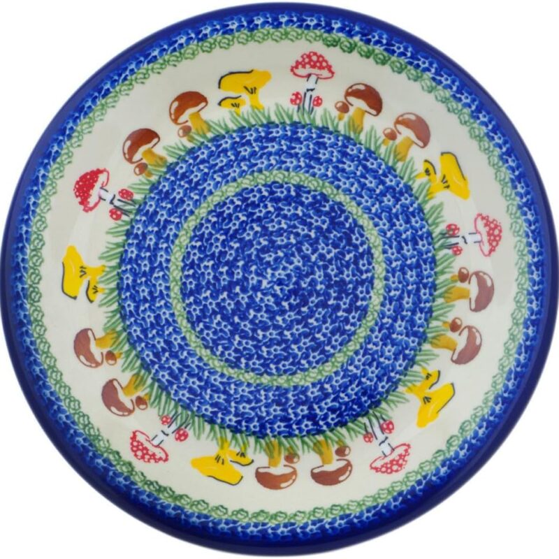Authentic Polish Pottery Lunch Plate in Wild Mushroom Picking Design Handmade in Bolesławiec Poland by Ceramika Nina + Certificate of Authenticity