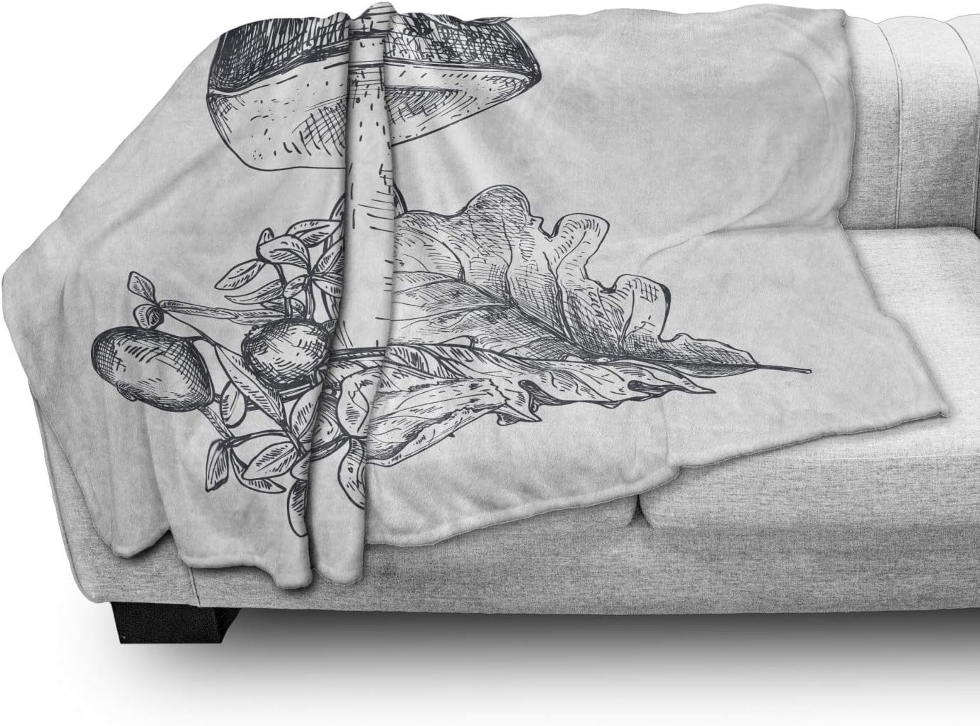 71URGFajOnL._AC_SL1500_.jpg Ambesonne Autumn Throw Blanket, Hand Drawing Mushroom Oak Leaf Snail Fall Season Cranberry Forest Composition, Flannel Fleece Accent Piece Soft Couch Cover for Adults, 60" x 80", Dark Blue Grey - Image 3