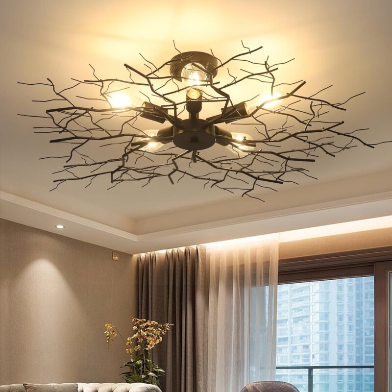 71UZQJb98TL._AC_SL1500_.jpg HMVPL Large Semi Flush Mount Ceiling Light Fixture, Black Modern Chandelier with Branch Shapes, 5-Lights Industrial Close to Ceiling Light Fixtures for Living Room Bedroom Kitchen Dining Room(D 37")