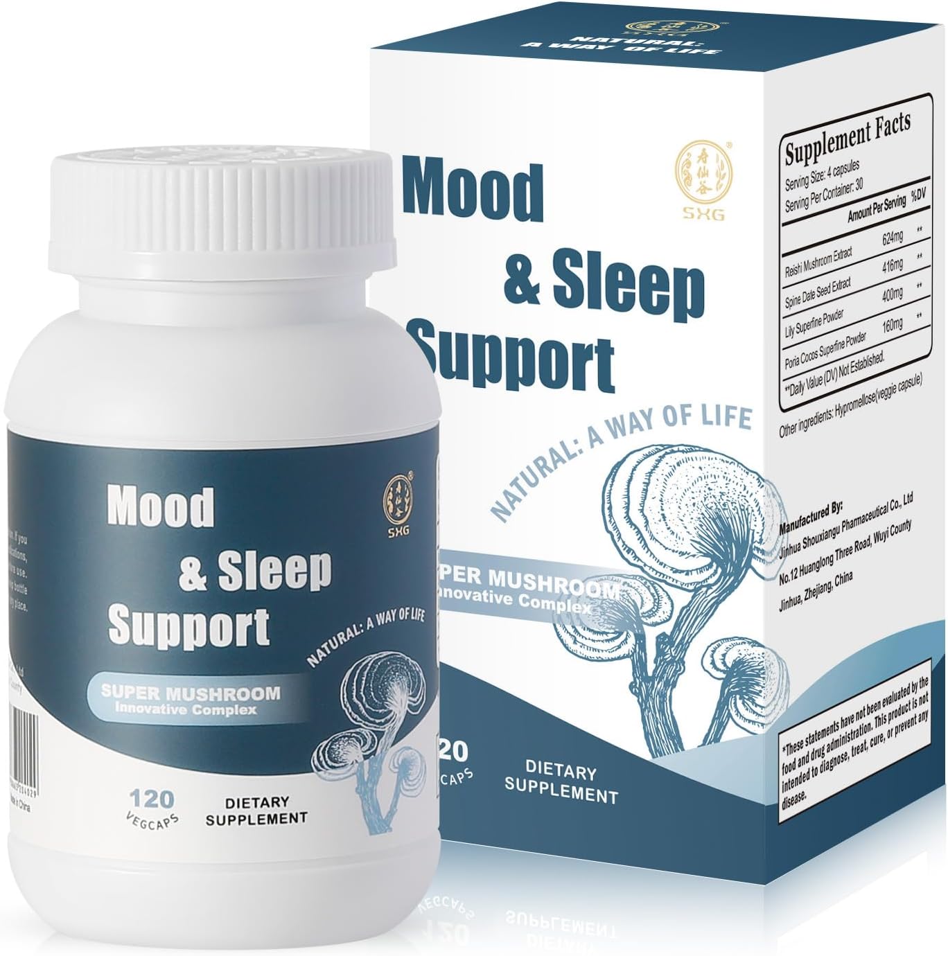 71UacB5DlRL._AC_SL1500_.jpg SXG Mood & Sleep Support Supplement, Super Mushroom Powder Capsules for Stress Relief, Sleep Aid, Organic Reishi Mushroom Extract, 120 Vegan Caps (30 Servings) - Image 3