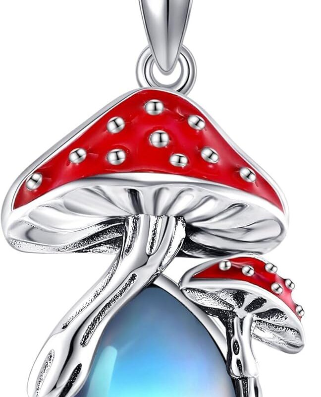 Mushroom Necklace Sterling Silver Moonstone Red Mushroom Pendant Mushroom Mother's Day Jewelry for Women