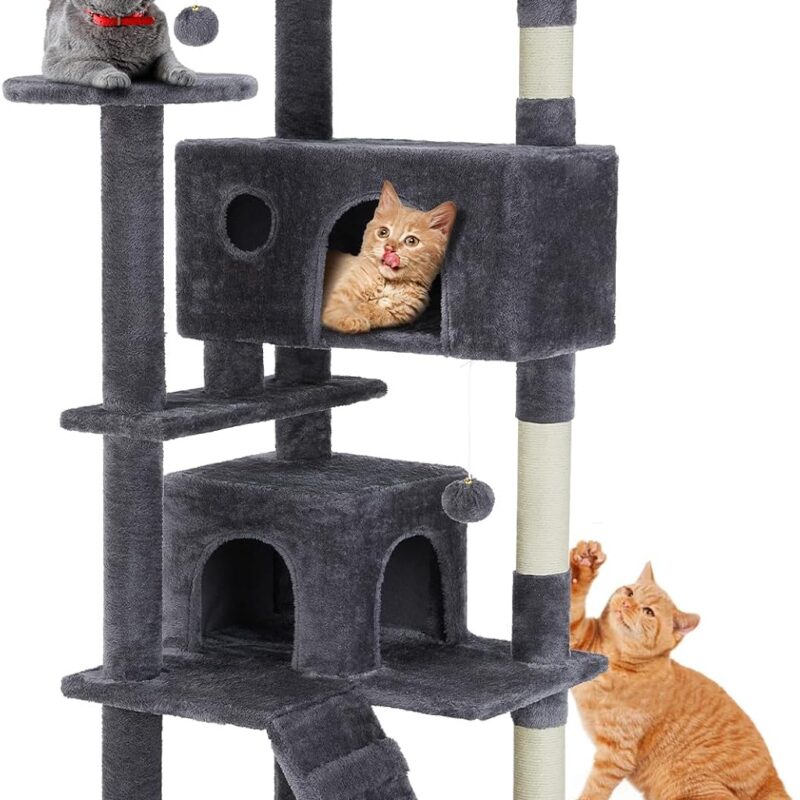 Cat Tree, 54-Inch Cat Tower for Indoor Cats with Sisal Scratching Post, Cat Play House, Large Kitty Condo, Plush Multi-Level with Climbing Ladder