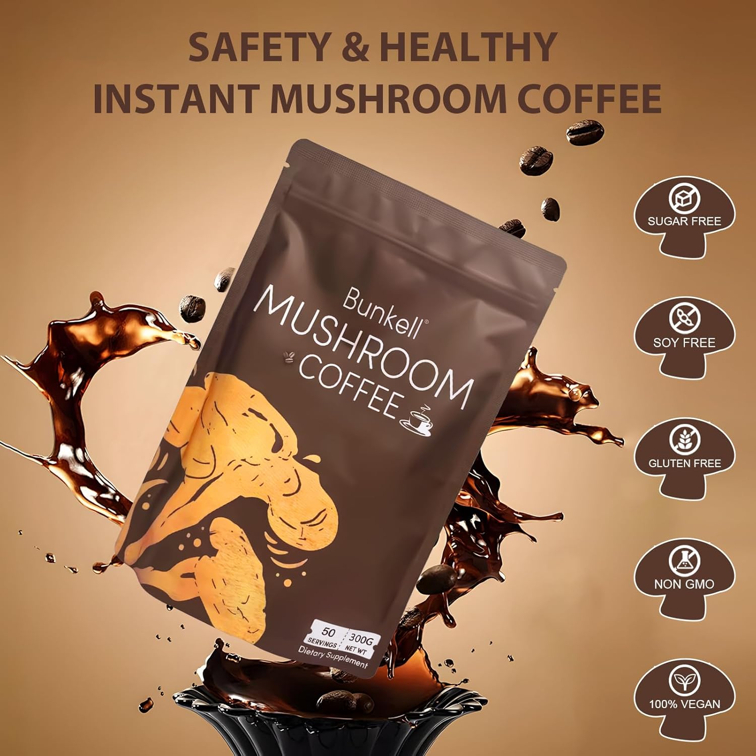 71WcGqNxi5L._SL1500_.jpg Bunkell Mushroom Coffee, Organic 6 Mushrooms with Lion's Mane, Reishi, Cordyceps, Shiitake, King Trumpet & Turkey Tail, Instant Coffee Powder for Energy, Digestion & Immune Support, 50 Servings - Image 7