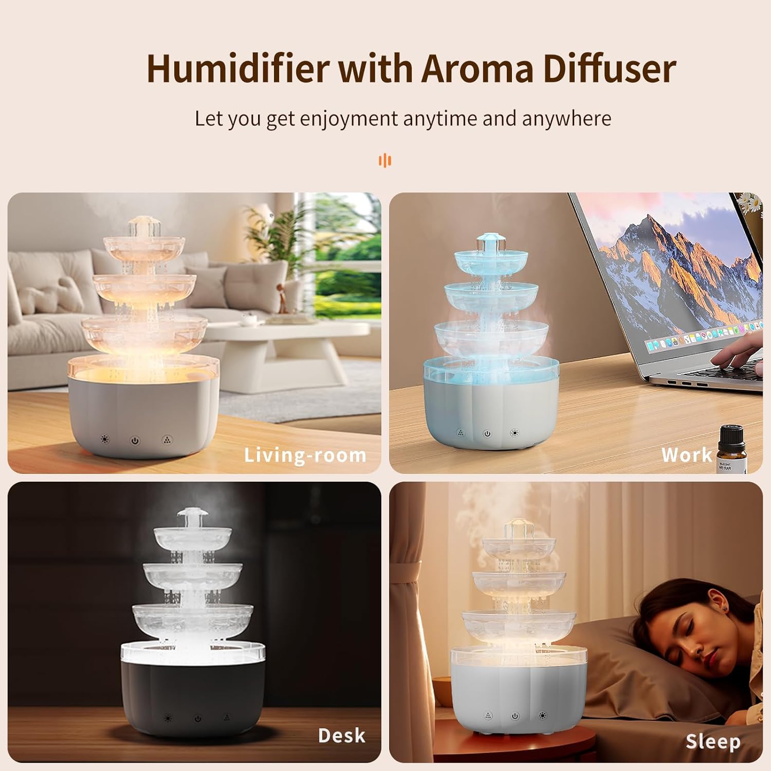 71X6kBeljrL._AC_SL1500_.jpg Cloud Rain Humidifier for Bedroom with LED Mood Light & Essential oil Diffuser - Rain Sounds White Noise Diffuser Perfect for Bedroom, Office, and Relaxation (White) - Image 4