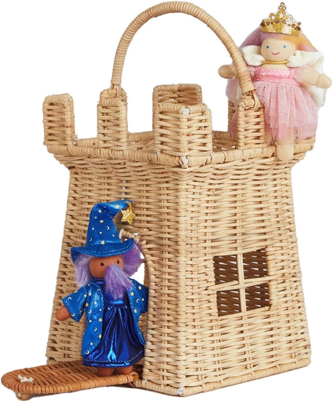 71XEMWPHacL._AC_SL1500_.jpg Small Gift Wicker Picnic Basket,Flower Basket With Handle,Doll House,Woven Rattan Castle Shape Willow Picking Basket ,Halloween Decoration Garden And Home Decor -Wicker Storage Basket - Image 5
