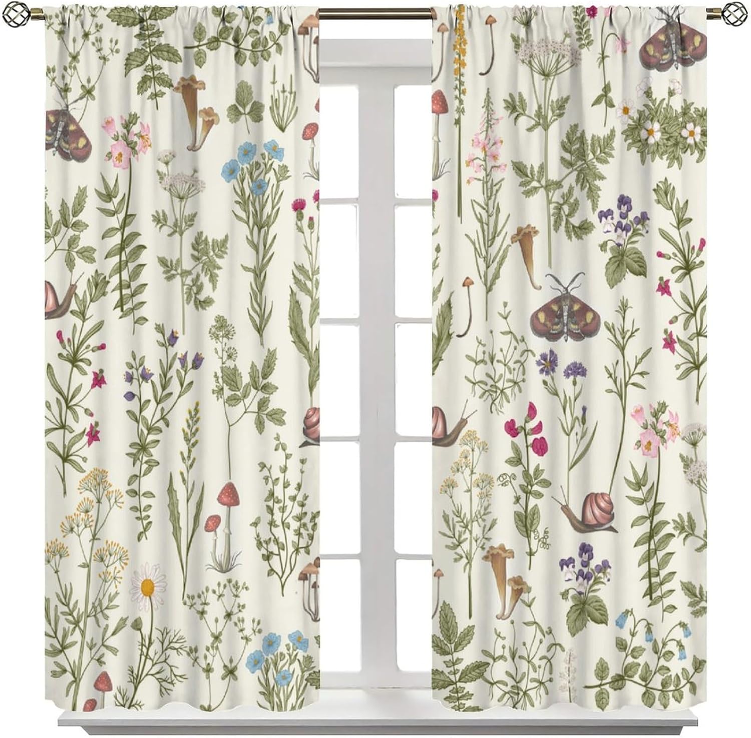 71YTESLyzYL._AC_SL1500_.jpg Vintage Mushroom Curtains, Rustic Farmhouse Country Wildflower Botanical Herbs Window Treatment for Living Room Retro Boho Nature Plants Wild Floral Ferns Blackout Drapes for Bedroom Kitchen W84xL84in