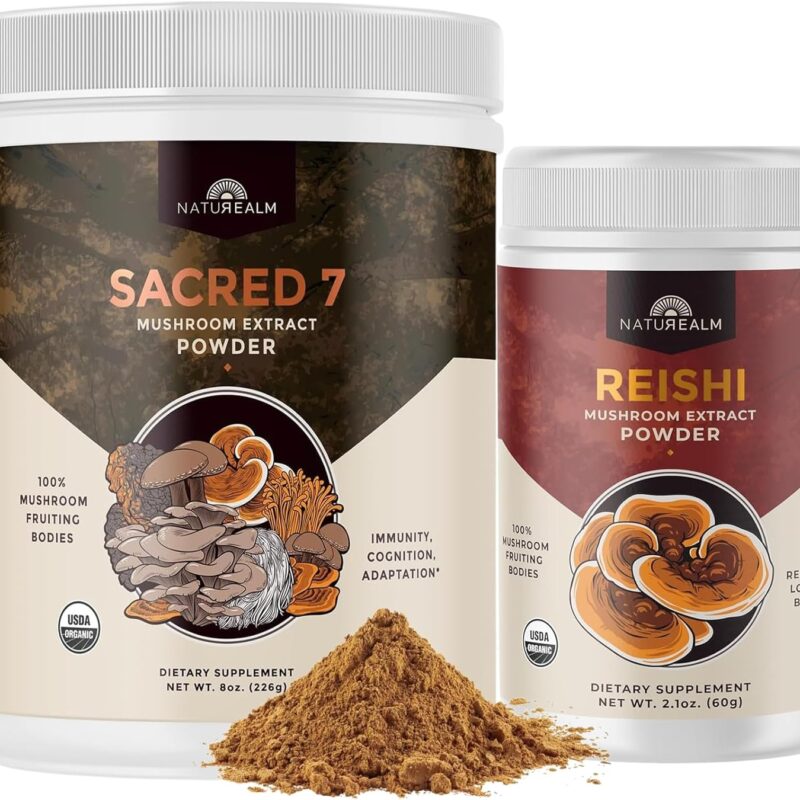 Daily Reset Wellness Pack – Sacred 7 Mushroom Coffee Booster 226 serving + Organic Reishi Powder 60 serving | Adaptogenic Mushroom Blend for Energy, Calm, Focus & Immune Support | 100% Fruiting Bodies