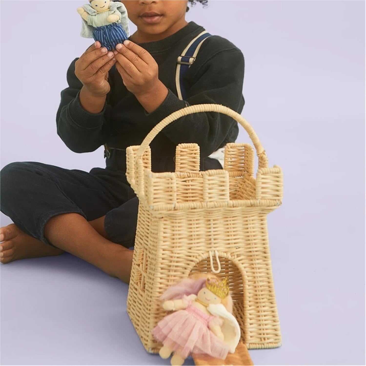 71ZbKHi7PbL._AC_SL1500_.jpg Small Gift Wicker Picnic Basket,Flower Basket With Handle,Doll House,Woven Rattan Castle Shape Willow Picking Basket ,Halloween Decoration Garden And Home Decor -Wicker Storage Basket - Image 7