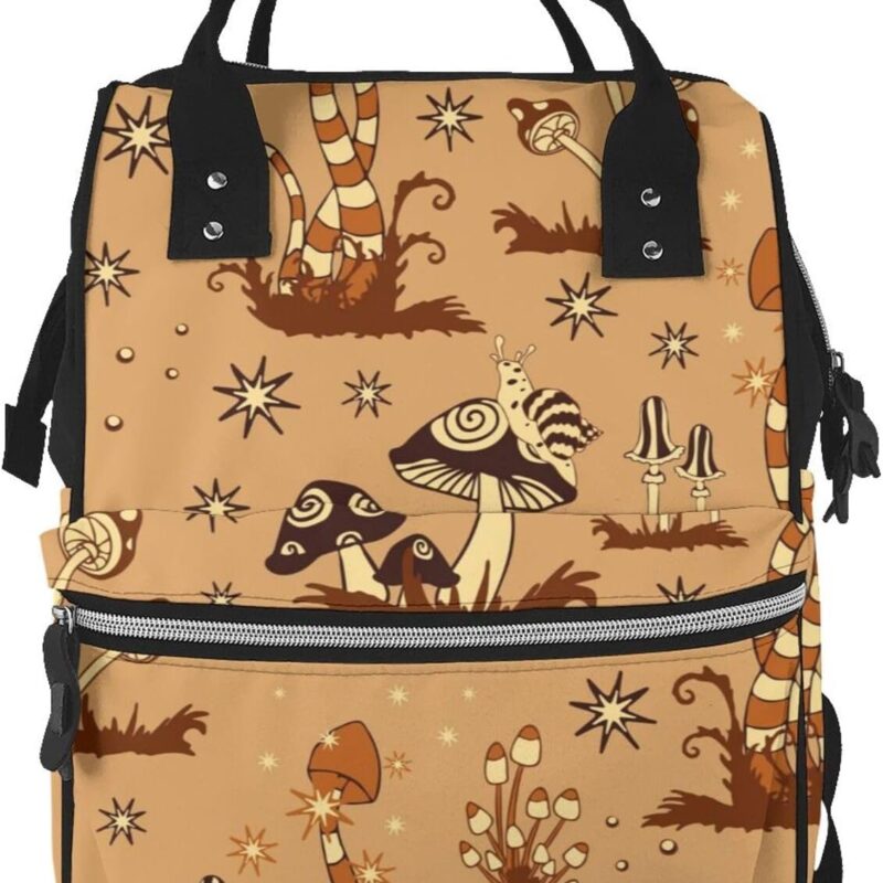 Brown Mushrooms Diaper Bag Backpack Large Capacity Multifunction with Insulated Pockets Waterproof Baby Diaper Bags Baby Travel Essentials for Moms,Dads,Newborns