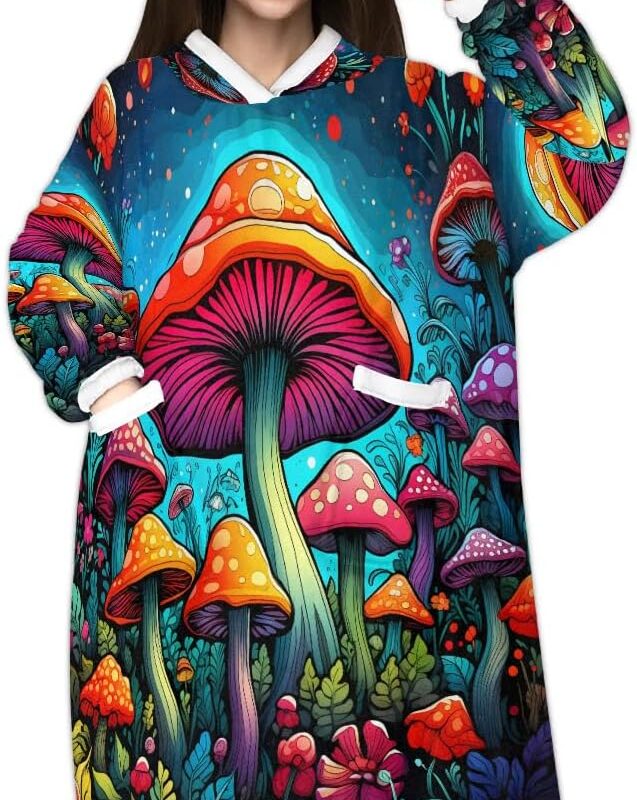 Wearable Blanket Hoodie for Women Men, Warm Cozy Thick Sweatshirt Blanket with Sleeves and Giant Pocket