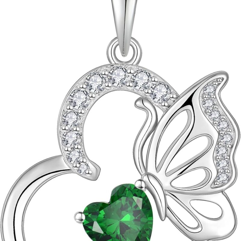 Butterfly Necklace for Women 925 Sterling Silver Heart Pendant Birthstones Jewelry Gift
