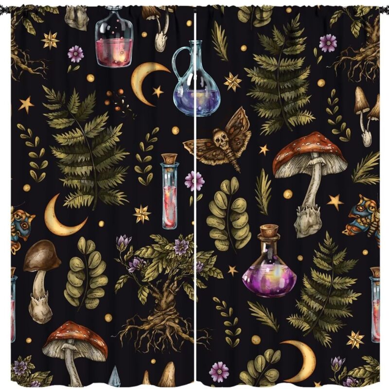 71b2SwPVtTL._AC_SL1500_.jpg Vintage Mystical Witch Curtains, Magic Poison Vials Rustic Forest Plants Wild Mushroom Moth Print Blackout Window Curtains for Kitchen Bedroom Bathroom, 84" W X 84" L