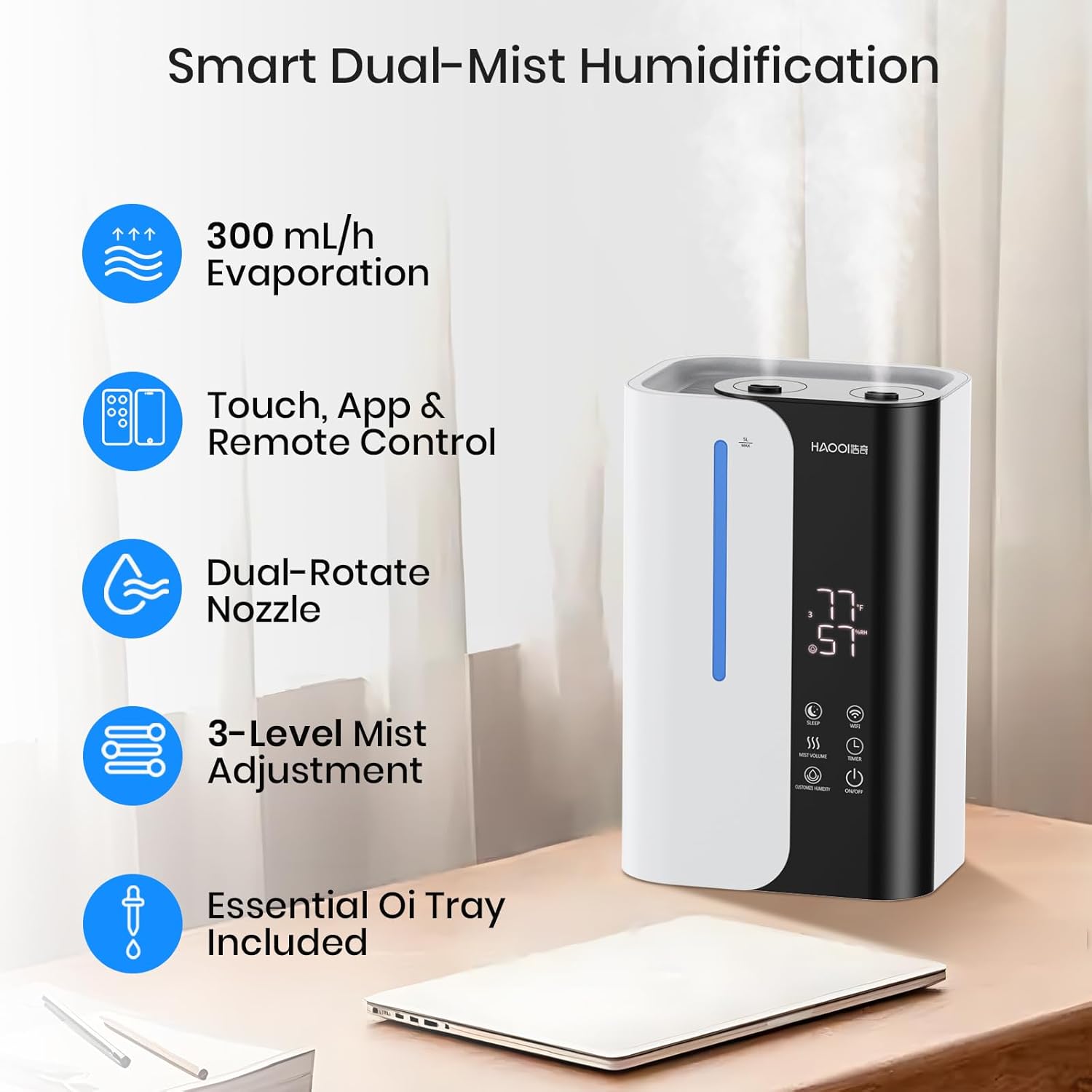 71b9b-zX13L._AC_SL1500_.jpg Cool Mist Humidifiers for Bedroom and Plants & Baby, Top Fill 5L Large Room Smart Humidifier for Home Nursery, 28 dB Quiet 50H Runtime Bedroom humidifier with Essential Oils - Image 3