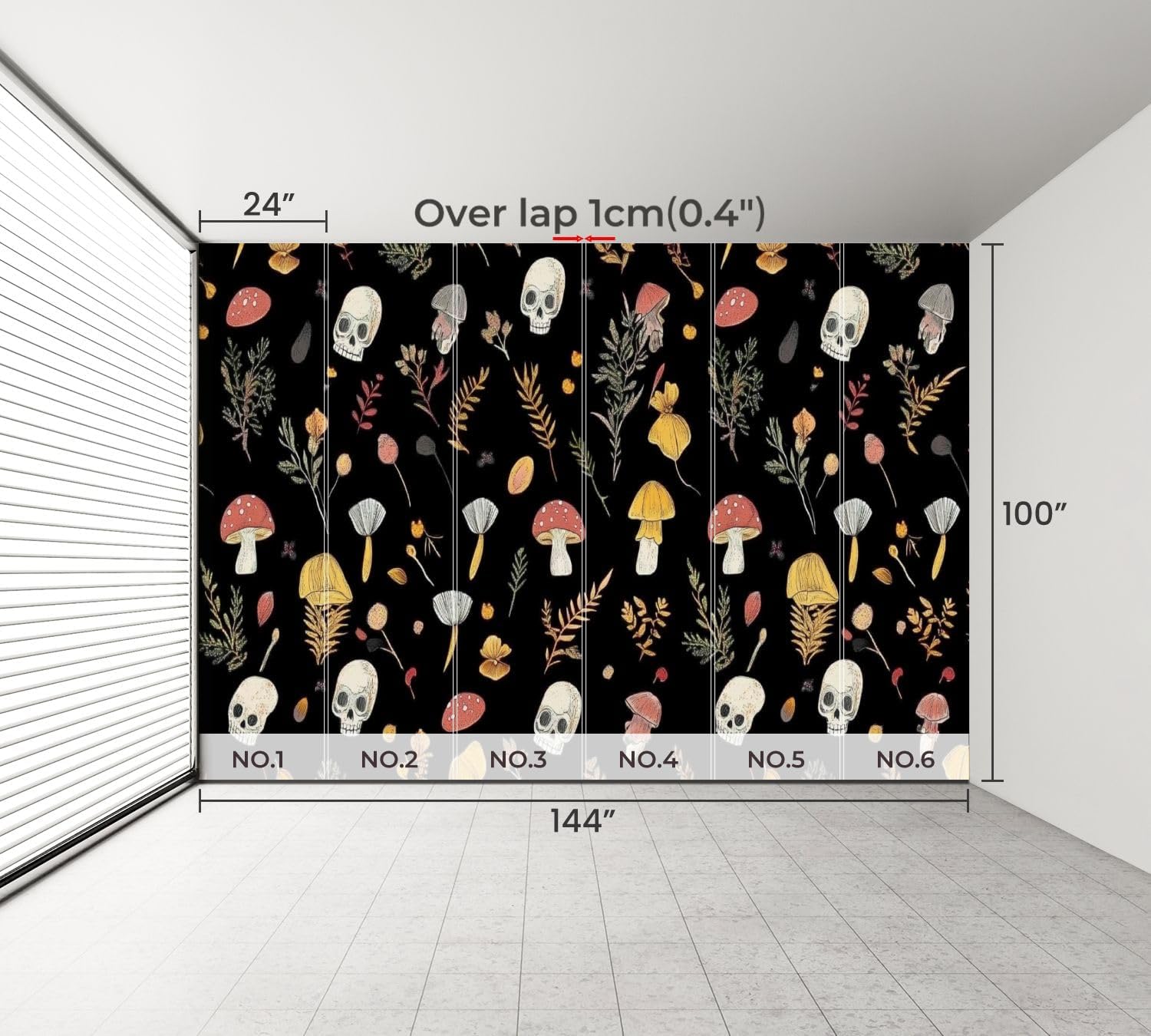 71bS8vZO24L._AC_SL1500_.jpg Wall Mural Pattern Dark Horror Human Skull Mushroom Mystical Mouth Seamless Print Self-Adhesive Peel & Stick Wallpaper Removable Canvas Wall Sticker Decor for Bedroom Living Room Bathroom 100"x144" - Image 3