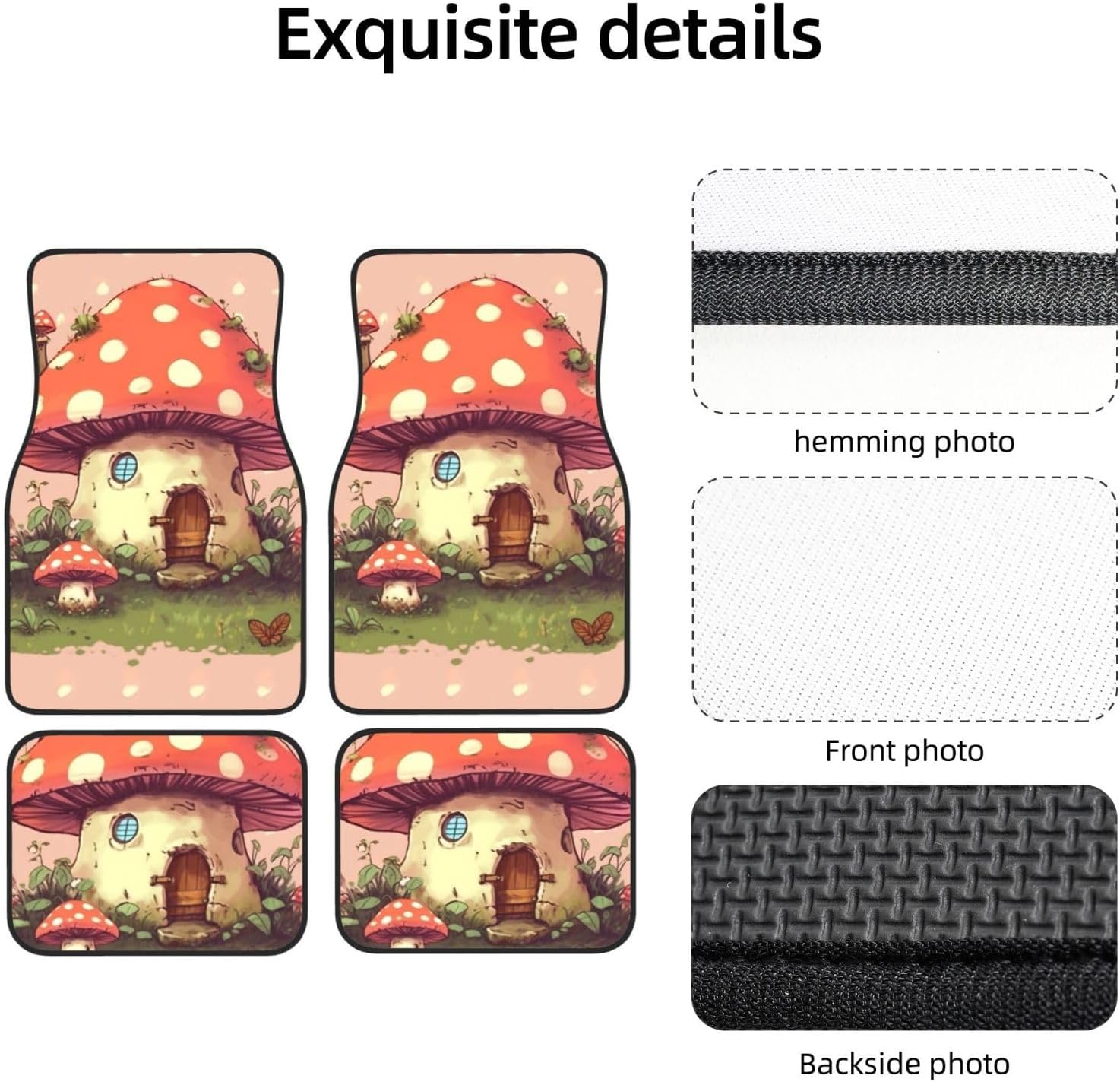 71dU3egOJrL._AC_SL1500_.jpg Cute Mushroom House Print Car Floor Mats Non-Slip Front Rear Floor Foot Mats Set of 4 Pieces Carpet Heavy Duty Car Foot Pad Protector for SUV Vans Trucks Car Accessories Decor - Image 5