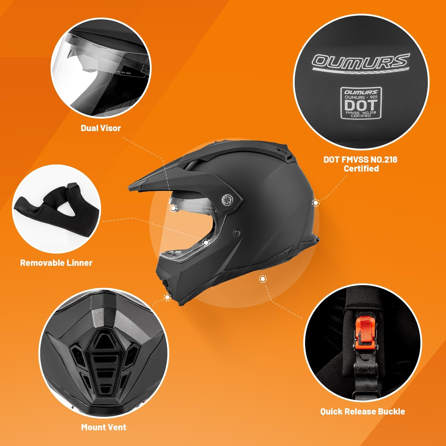 71eoAyzqtdL._AC_SL1500_.jpg Off Road Motorcycle Dual Sport Helmet Full Face Helmet Dual Visor Dirt Bike ATV Motocross Helmet with Mask & Gloves for Unisex-Adult-Matte Black, XL - Image 8