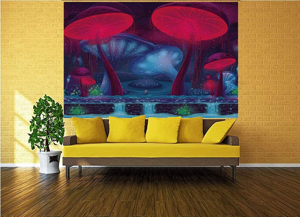 71evm97aBzL._AC_SL1000_.jpg 116x83 inches Wall Mural,Magic Mushrooms with Vibrant Neon Lights Graphic Image Enchanted Forest Theme Print Peel and Stick Self-Adhesive Wallpaper Removable Large Wall Sticker Wall Decor for Home Off - Image 2