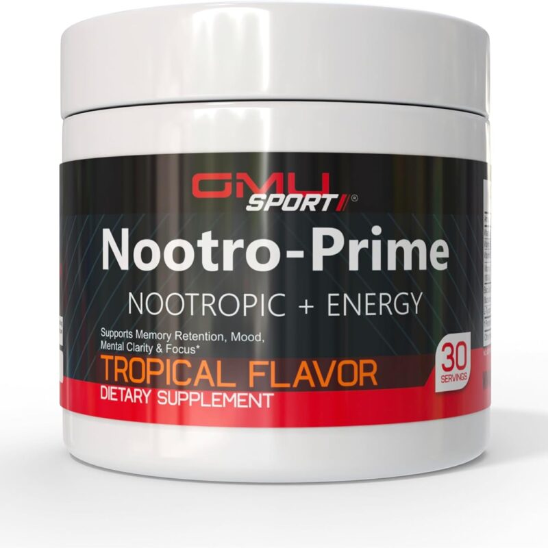 GMU SPORT Nootro-Prime Brain Boost - Focus Brain Supplement - Mushroom Supplement Powder with Alpha GPC, Nootropic Brain Supplements for Memory and Focus with Lions Mane, 30 Servings, Tropical Flavor