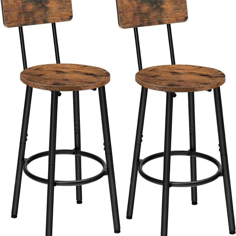 HOOBRO Bar Stools,Set of 2 Round Bar Chairs with Back,25.2" Bar Chairs for Kitchen Island, Dining Room,Counter Height Bar Stools, Easy to Assemble, Rustic Brown and Black BF32BY01G1
