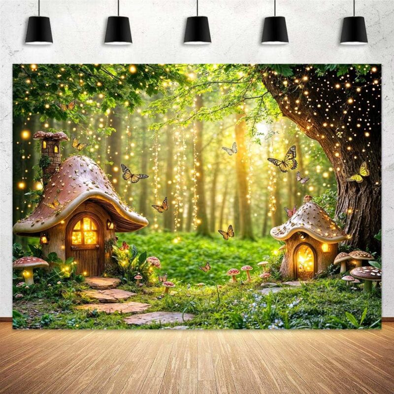 12 x 10 ft Enchanted Forest Mushroom Backdrop Spring Fairy Tale Wonderland Woodland Theme Kids Adult Birthday Baby Shower Garden Tea Camping Party Photography Studio Photo Shoot Props