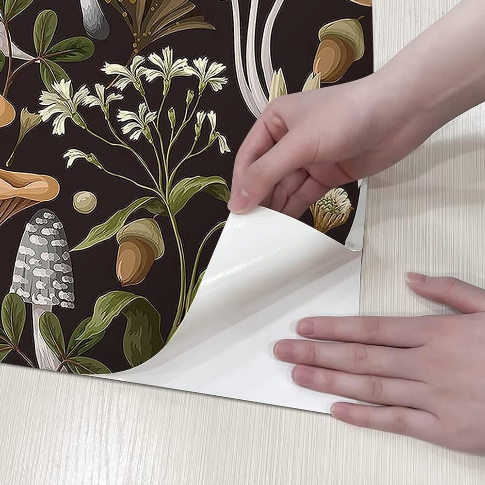 71gG0wto4-L._AC_SL1000_.jpg Black Boho Mushroom Peel & Stick Vintage Floral Self-Adhesive Retro Removable Wallpaper 17.7"X32.8ft - Image 9
