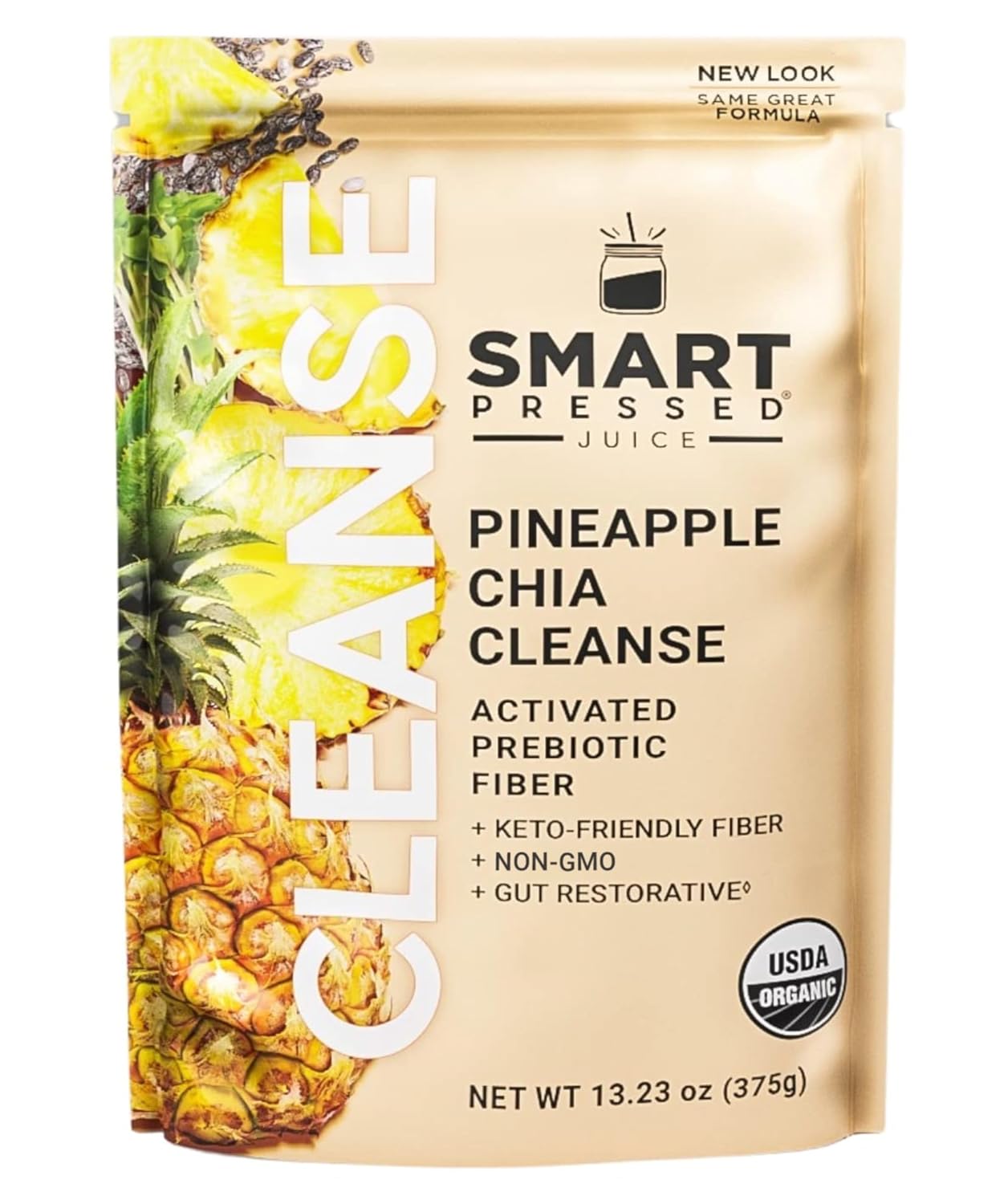 71gRrBrsTwL._SL1500_.jpg SMART Pressed Juice Pineapple Chia Cleanse | Prebiotic Superfood Plant Based Fiber with Vegan Probiotics & Enzymes | Pineapple Juice Cleanse for Women & Men | 30 Servings