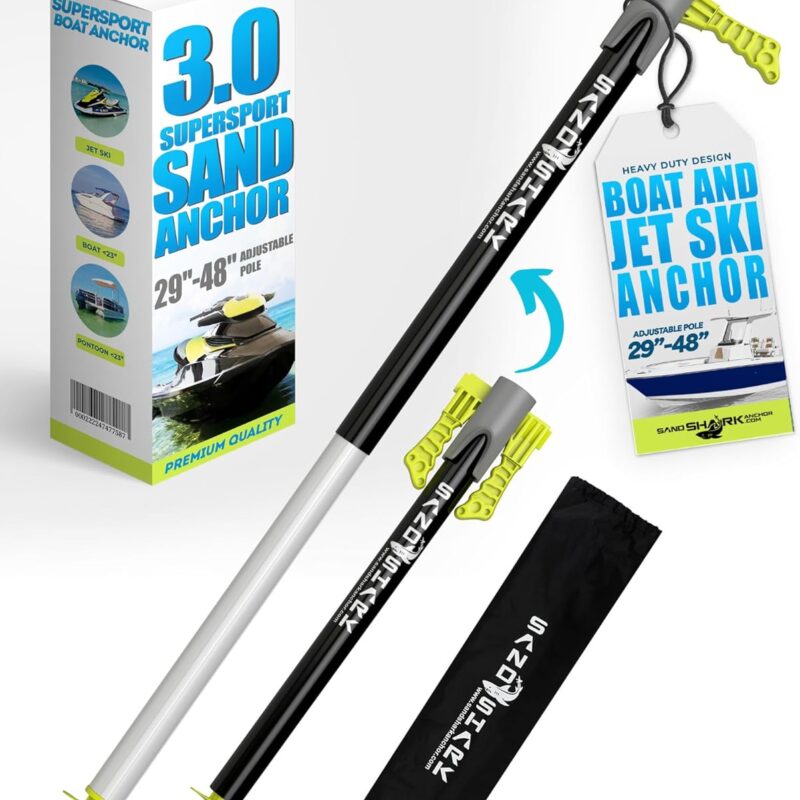 SandShark Supersport 3.0 Shallow Water Anchor - Great Jet Ski, PWC, Pontoon Boat Accessory - Adjusts 29"-48" w/Case