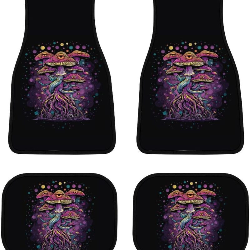 Psychedelic Mushroom Eyes 4-Piece Car Floor Mats Front and Rear Rubber Backing Carpet Auto Foot Mats Universal Fit Car Decor Accessories Fit for SUV Vans Sedans Trucks