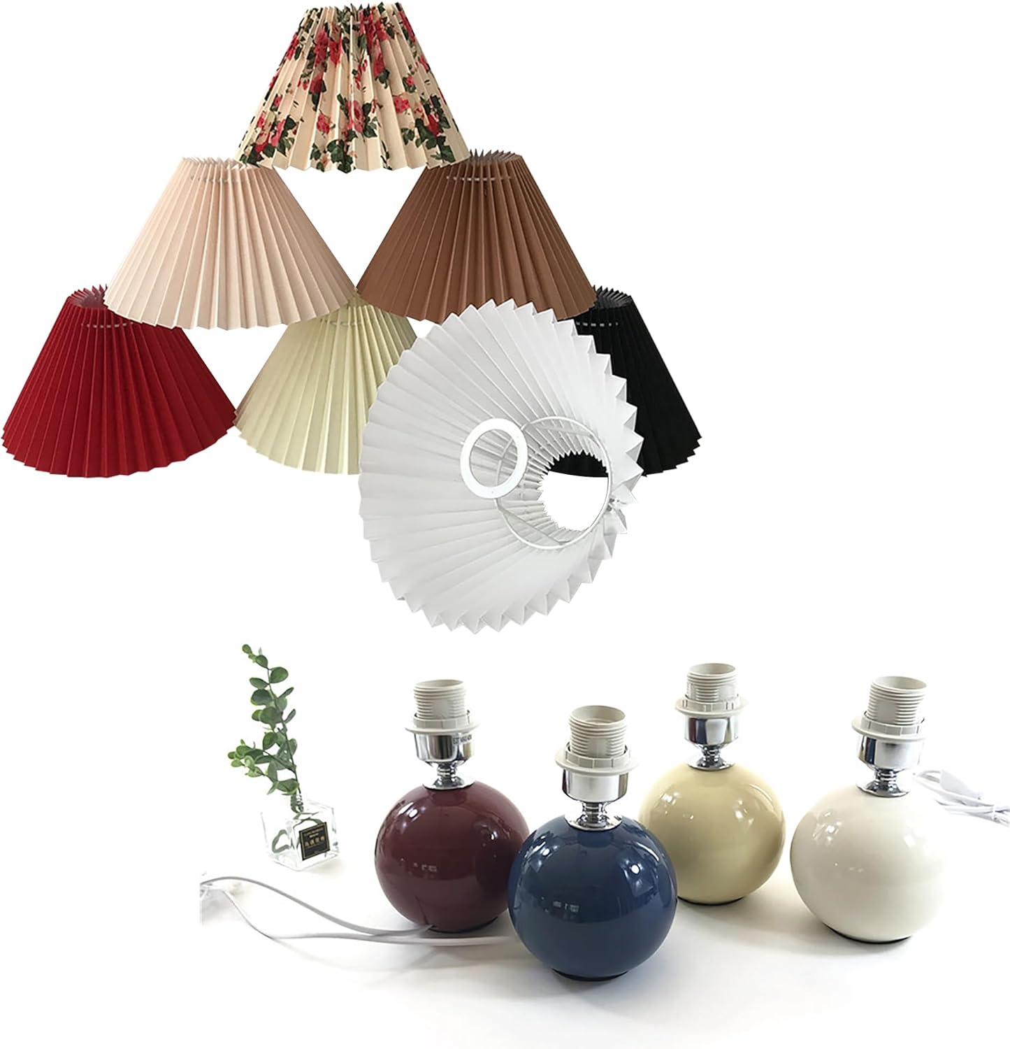 71hWOdi9RDL._AC_SL1500_.jpg Maroon Hand-Made Clay Pot Table Lamp Cordless Battery Operated by Remote Control, Dimmable Wireless Mushroom Black Classic Pleated Lampshade for Bedroom, Console, End Table - Image 8