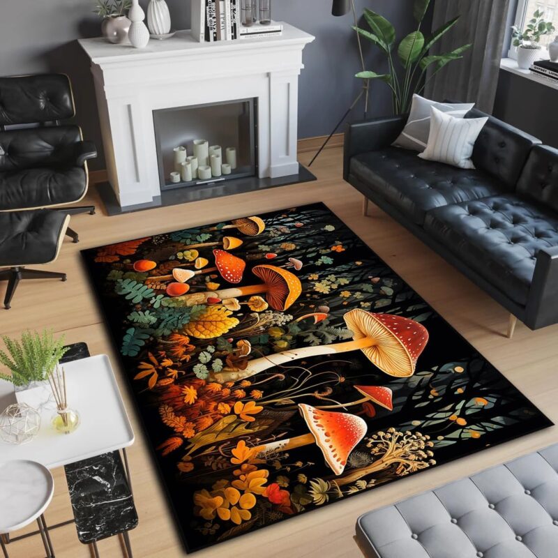 71hb-ufOu6L._AC_SL1140_.jpg Mushroom Rug - Boho Botanical Decor, Rectangular, 3x5, 4x6, 5x7, 5.2x9 ft Non Slip Carpet for Living Room, Bedroom, Sofa MR116
