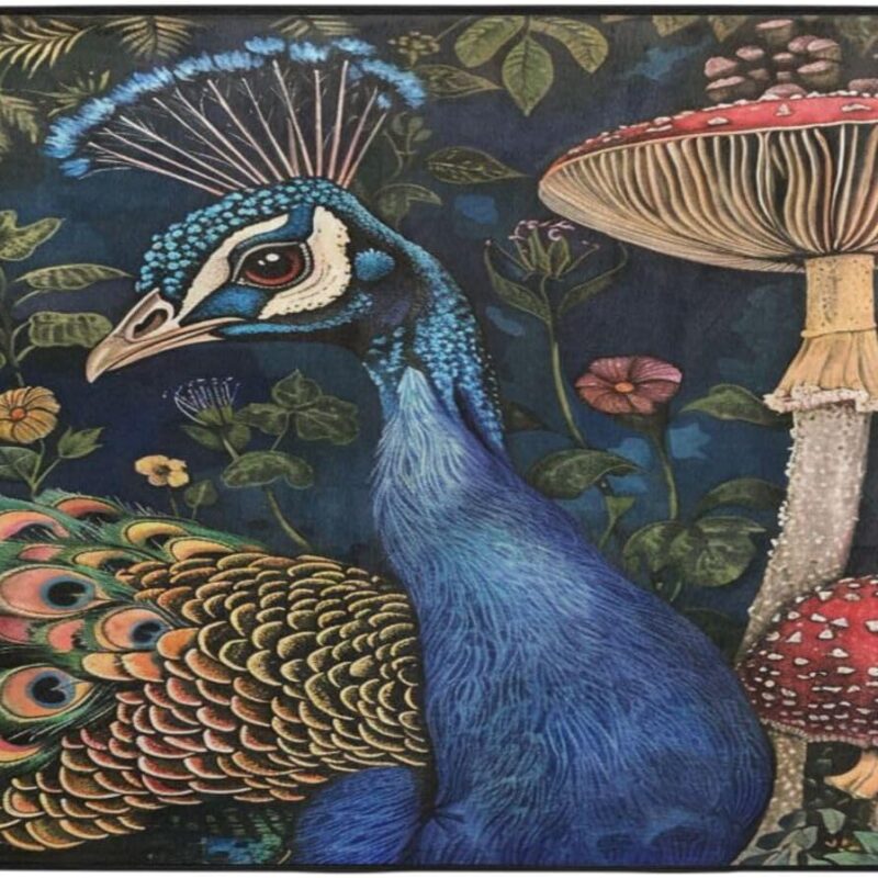 ALAZA Peacock and Mushroom Area Rugs Non-Slip Floor Mat for Living Room Bedroom Home Decor,72 x 48 inches