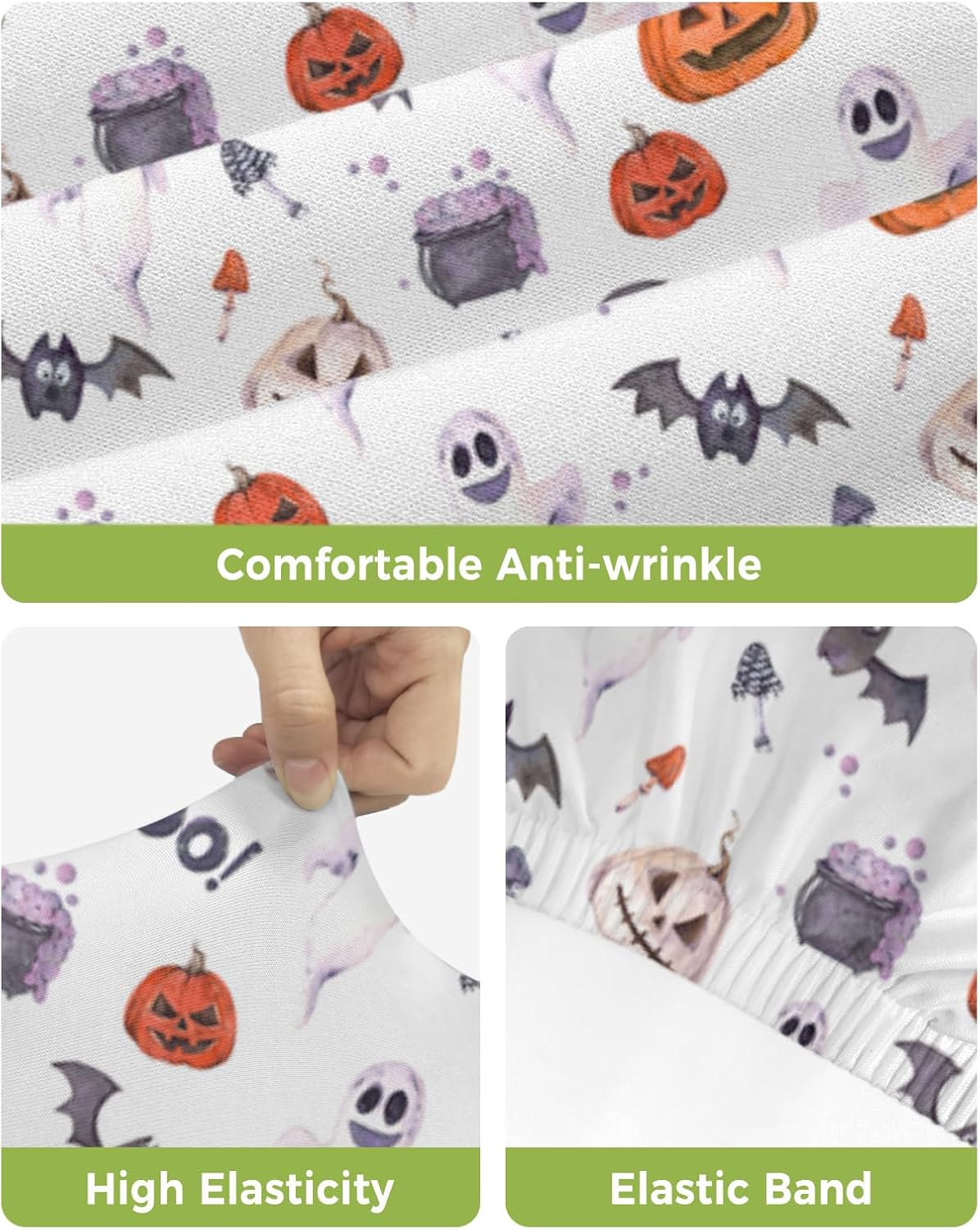 71kvZnwF6L._AC_SL1500_.jpg Halloween Bar Stool Cover Set of 4, Pumpkin Ghost Bat Mushroom Boo White Stretch Bar Chair Cover, Removable Washable Pub Counter Stool Chair Slipcover for Kitchen Dining Room Pub Cafe - Image 4