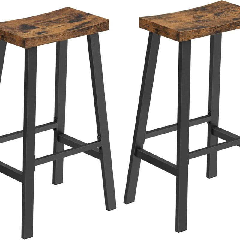 VASAGLE Bar Stools Set of 2, Counter Height Stools, Bar Chairs with Footrest, 29.1 Inches Tall Kitchen Breakfast Stools, Industrial, Living Room Party Room, Rustic Brown ULBC094B01