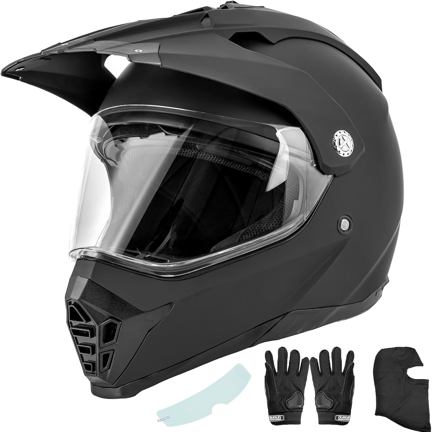 71lDiGEY1vL._AC_SL1500_.jpg Off Road Motorcycle Dual Sport Helmet Full Face Helmet Dual Visor Dirt Bike ATV Motocross Helmet with Mask & Gloves for Unisex-Adult-Matte Black, XL