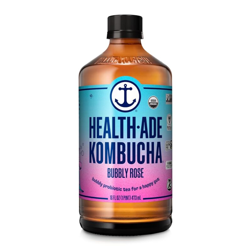 Health-Ade Organic Kombucha Tea, Bubbly Rose, 12-Pack (16 Fl Oz Bottles), Non-GMO, Vegan, Gluten-Free, Fermented Drink with Living Probiotics