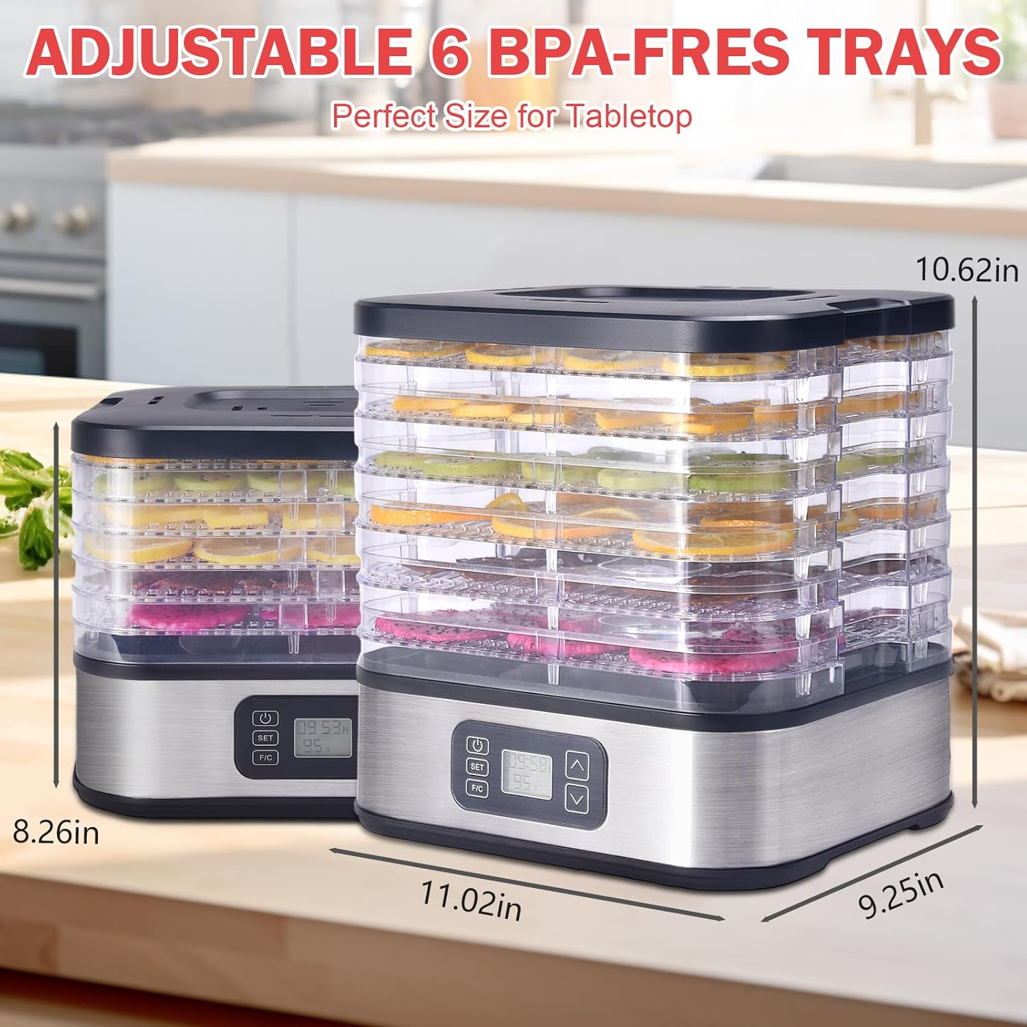 71likjCWkjL._AC_SL1500_.jpg HOPERAN Food Dehydrator, 6 Trays Dehydrator with 72H Timer & 95-167℉ Temperature Control & LED Display, Dehydrators for Food and Jerky, Fruits, Herb, Veggies, Pet Treat, BPA-Free, Recipe Book Included - Image 2