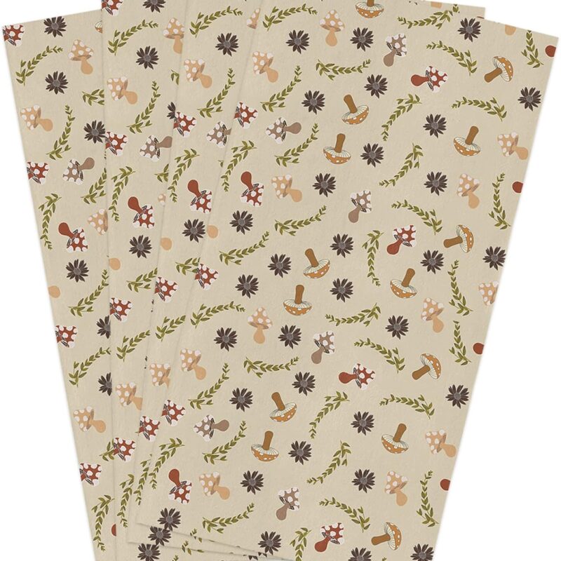Mushrooms Kitchen Towels 4 Pack Dish Towels for Kitchen, Flowers Botanical Leaf Retro Beige Absorbent Microfiber Hand Towels for Bathroom, Soft Tea Towels Bar Towels, 18 x 28 Inch