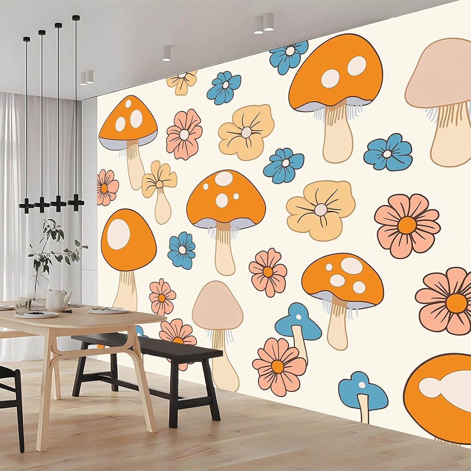 71mRfnhrVBL._AC_SL1500_.jpg Wall Mural Wallpaper Retro Mushrooms 108" x 75" Modern Panoramic Mural, 3D Art Poster Wallpaper, for Living Room Bedroom Kids Room Wall Decor - Image 4