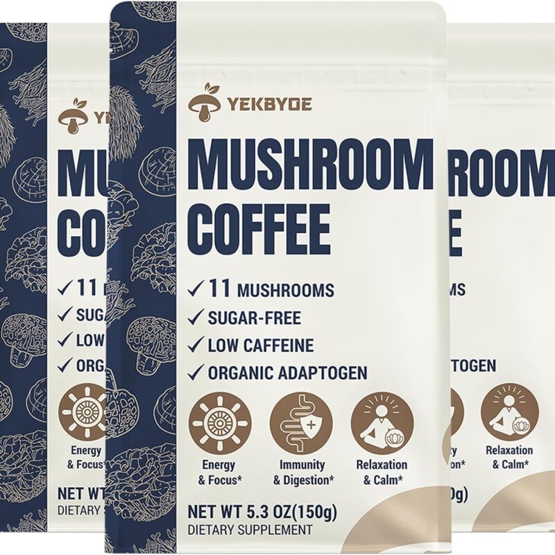 Mushroom Coffee, 11 Superfood Mushrooms Includes Lion's Mane, Reishi, Chaga & Ashwagandha, Mushroom Coffee Organic, Sugar Free, 3 Pack