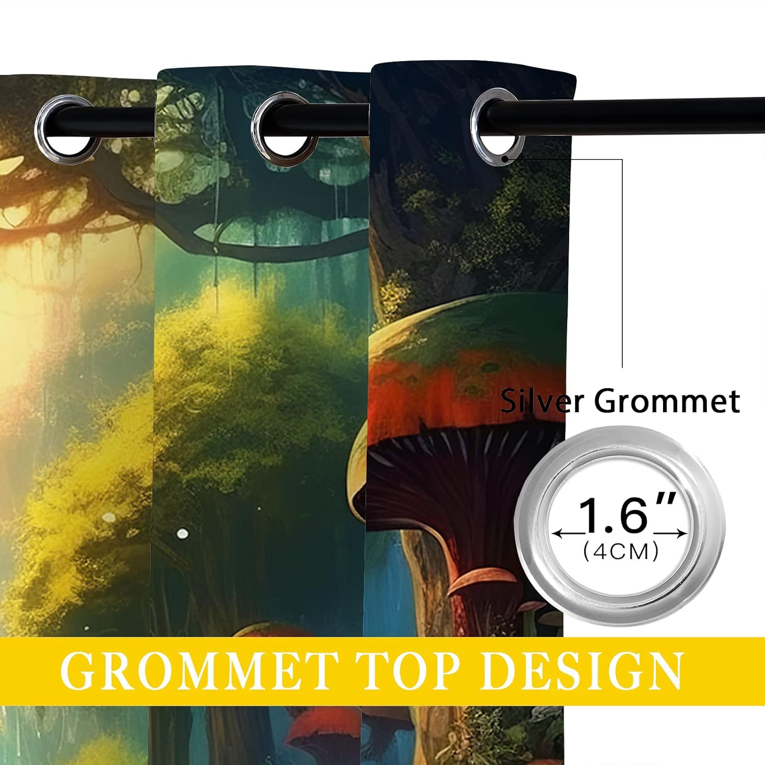 71nL5WAvZL._AC_SL1500_.jpg Enchanted Forest Blackout Curtains for Girls Boy Home Decor, Fantasy Mushroom Jungle Woodland Grommet Thermal Insulated Drapes Darkening Window Curtain for Bedroom Living Room, 84 x 84 Inch - Image 4