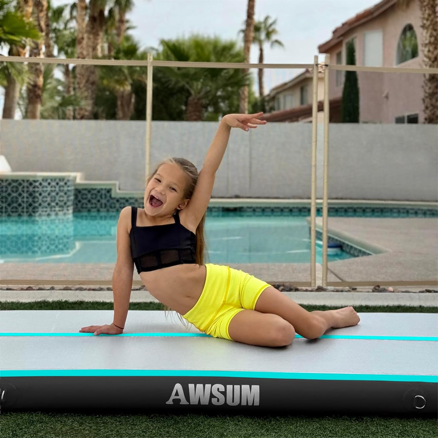 71npw7rqe7L._AC_SL1500_.jpg AWSUM Inflatable Air Gymnastics Mat 10ft/13ft/16ft/20ft/23ft Training mat 4/8 inches Thick tumbling mat with Electric Pump for Home/Gym/Outdoor - Image 5