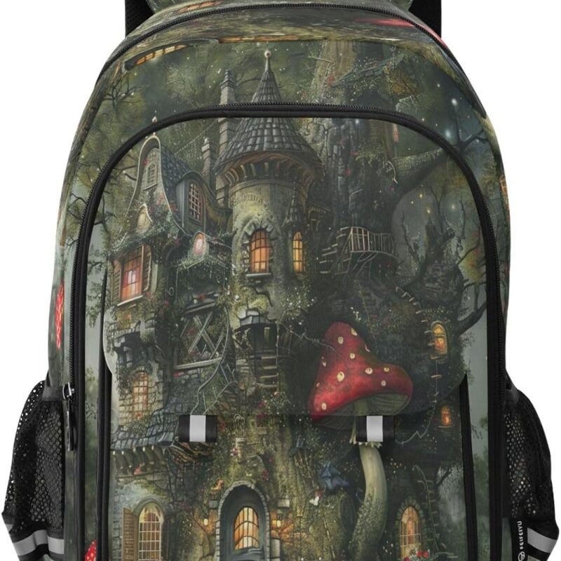 Joisal Mushroom House Bookbag Boys Waterproof Laptop Backpack for Kids
