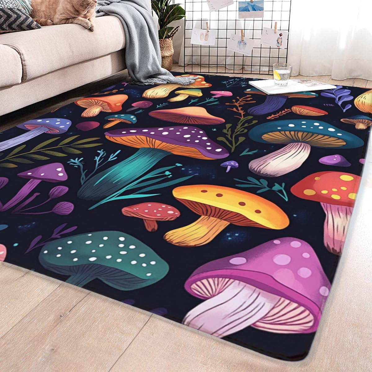 71ob5vKogvL._AC_SL1200_.jpg Cute Mushroom Rug - Colorful Mushroom Area Rug for Kids' Bedroom, Playroom, Living Room - 40x60 Inch - Image 3