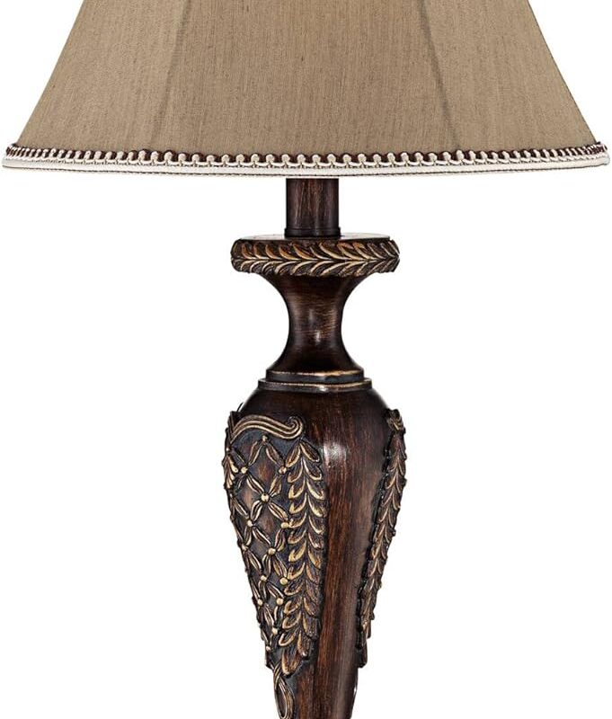 Regency Hill Hanna Traditional Accent Table Lamp 23.5" High Dark Bronze Brown Candlestick Floral Detail Bell Shade Decor for Living Room Bedroom House Bedside Nightstand Home Office