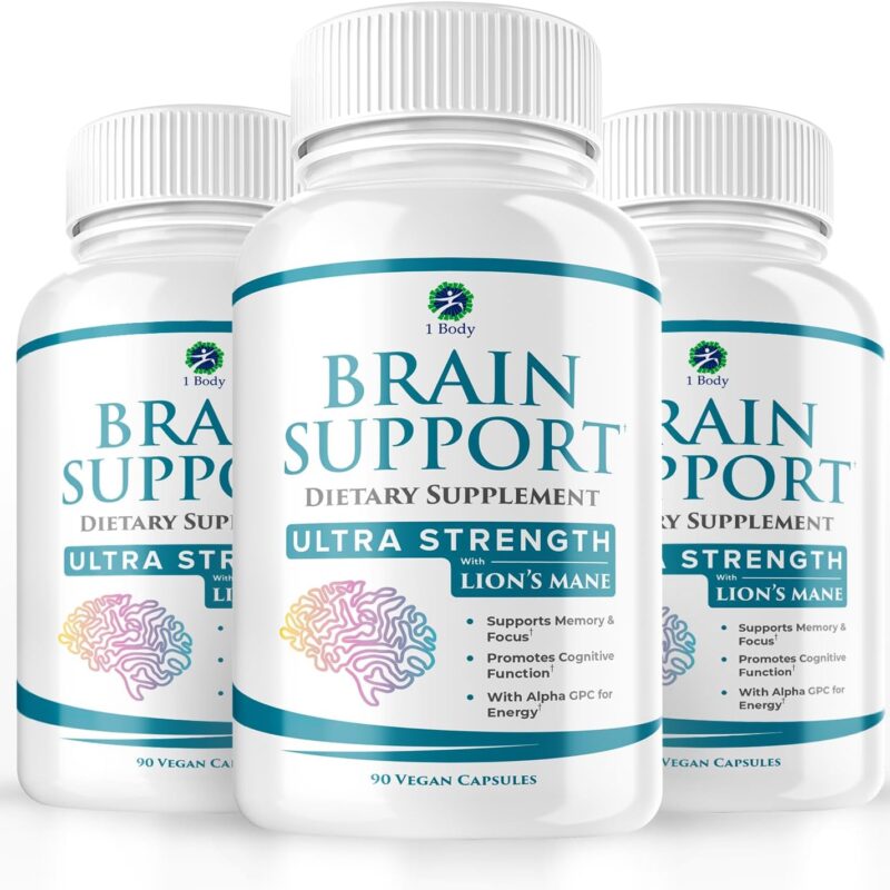1 Body Brain Support Triple Pack, Alpha GPC and Lion's Mane Extract, 90 Capsules Each