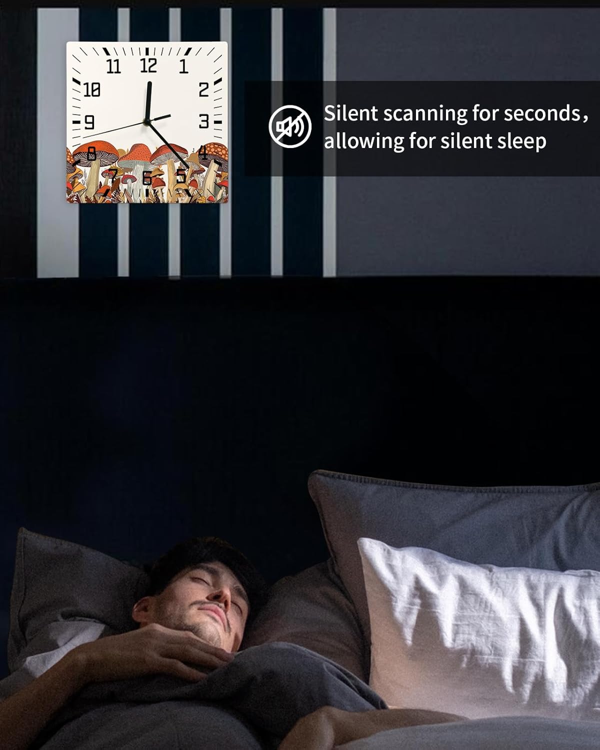 71pD-OXS84L._AC_SL1500_.jpg Wall Clock Wooden Wall Clocks Fall Thanksgiving Mushroom Vintage Maple Leaves 12 Inch Silent Non Ticking Wall Clock Quartz Battery Operated Square Clock for Living Room Bedroom Wall Decorative - Image 7