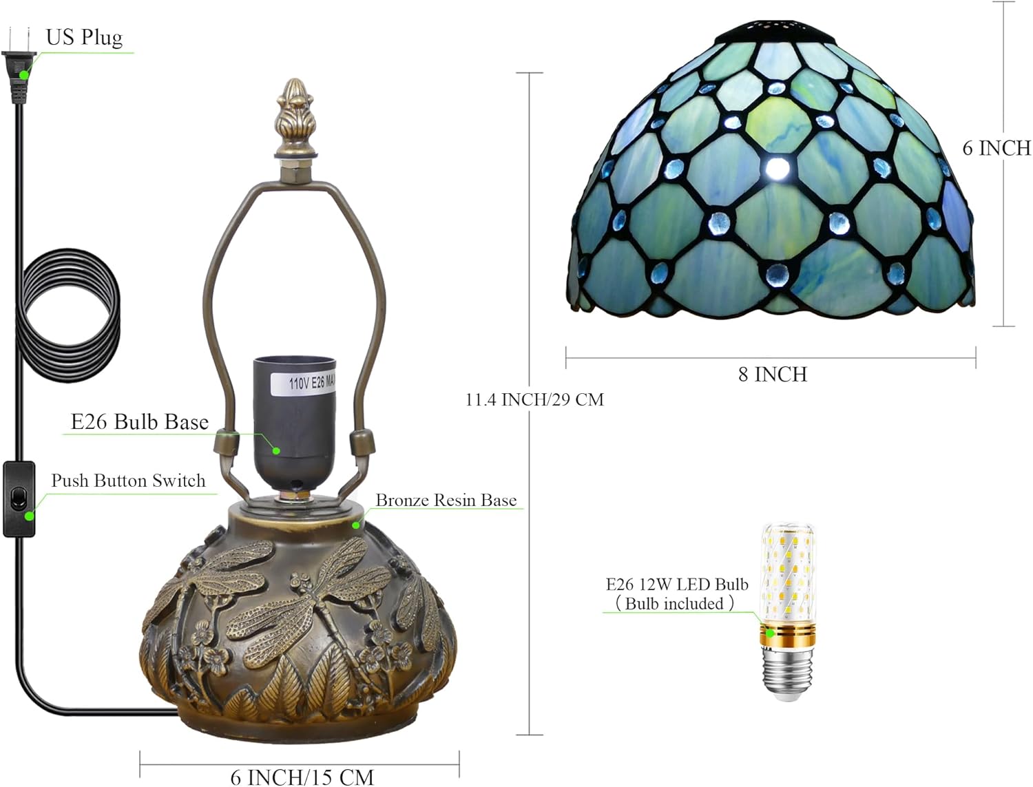 71pTeLI921L._AC_SL1500_.jpg Small Tiffany Lamp Mini Stained Glass Table Lamp Sea Blue Pearl Style Mushroom Memory Sympathy Lamp 8X11 Inch - Image 3