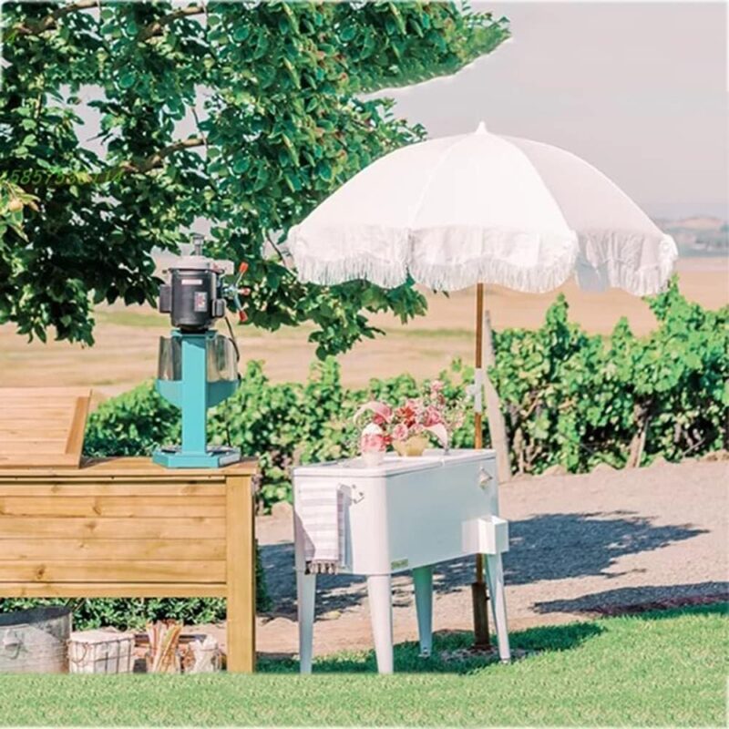 European-Style Garden Parasol with Tassels, Waterproof Summer Shade Umbrella for Beaches, Pools, and Gardens, 6.56ft (2m), White, Portable and Foldable