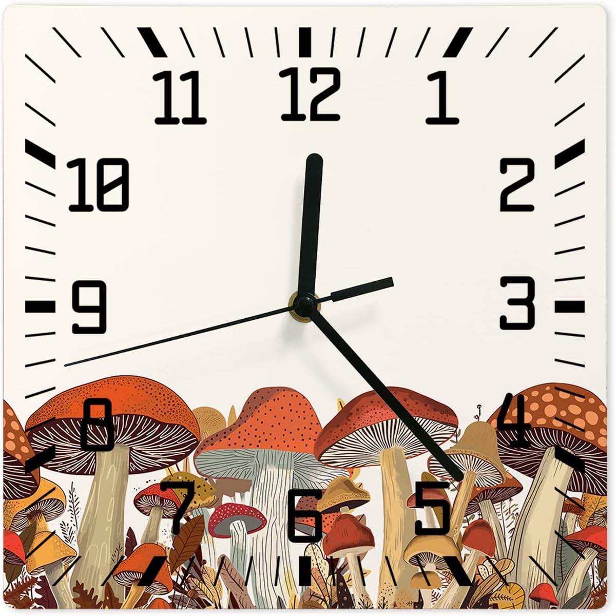 71qcXxiTAHL._AC_SL1500_.jpg Wall Clock Wooden Wall Clocks Fall Thanksgiving Mushroom Vintage Maple Leaves 12 Inch Silent Non Ticking Wall Clock Quartz Battery Operated Square Clock for Living Room Bedroom Wall Decorative